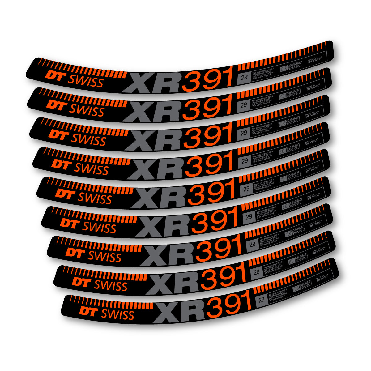 Autocollants vinyle pour jantes DT Swiss XR 391 2017-2026 - Orange Fluo