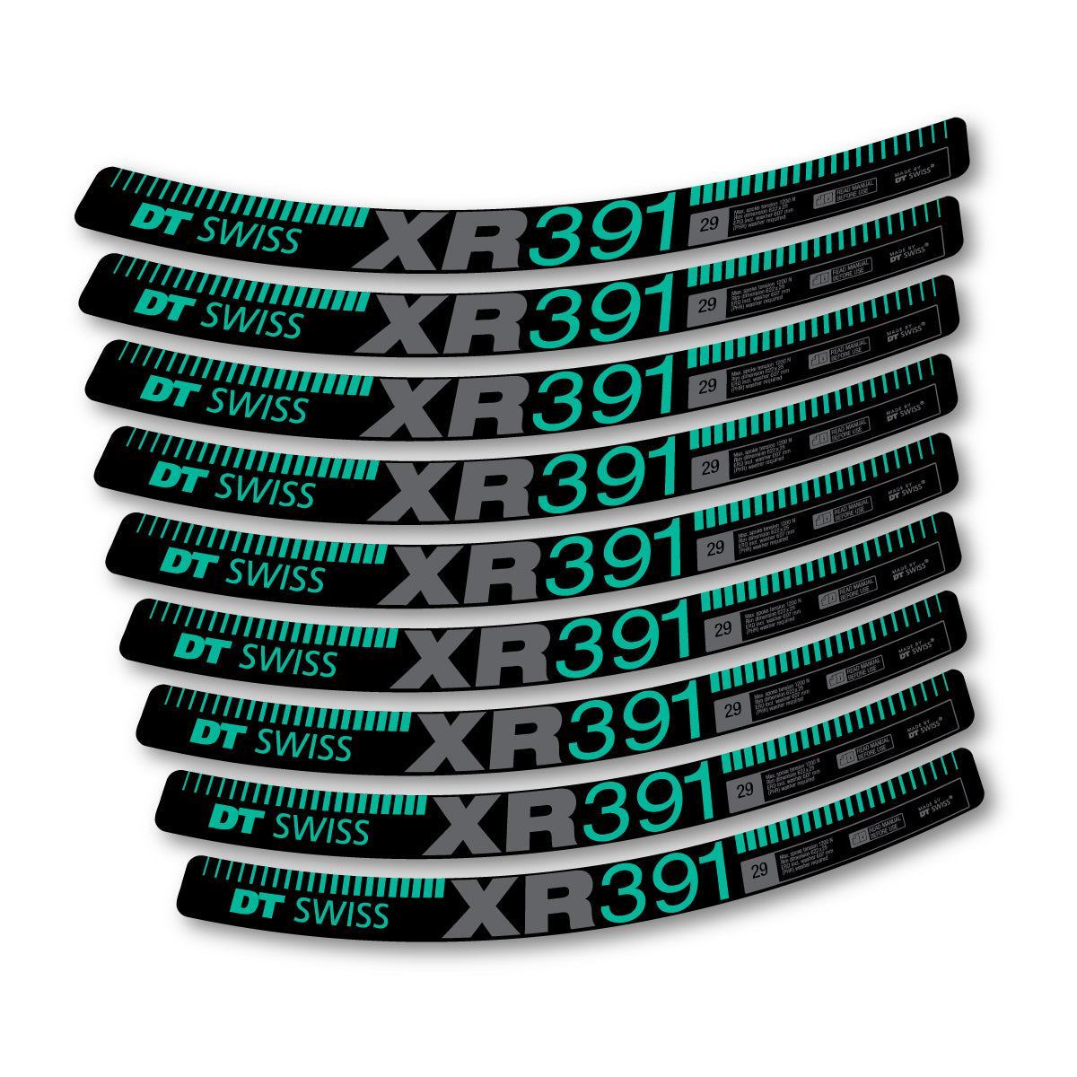 Autocollants vinyle pour jantes DT Swiss XR 391 2017-2026 - Turquoise Vert