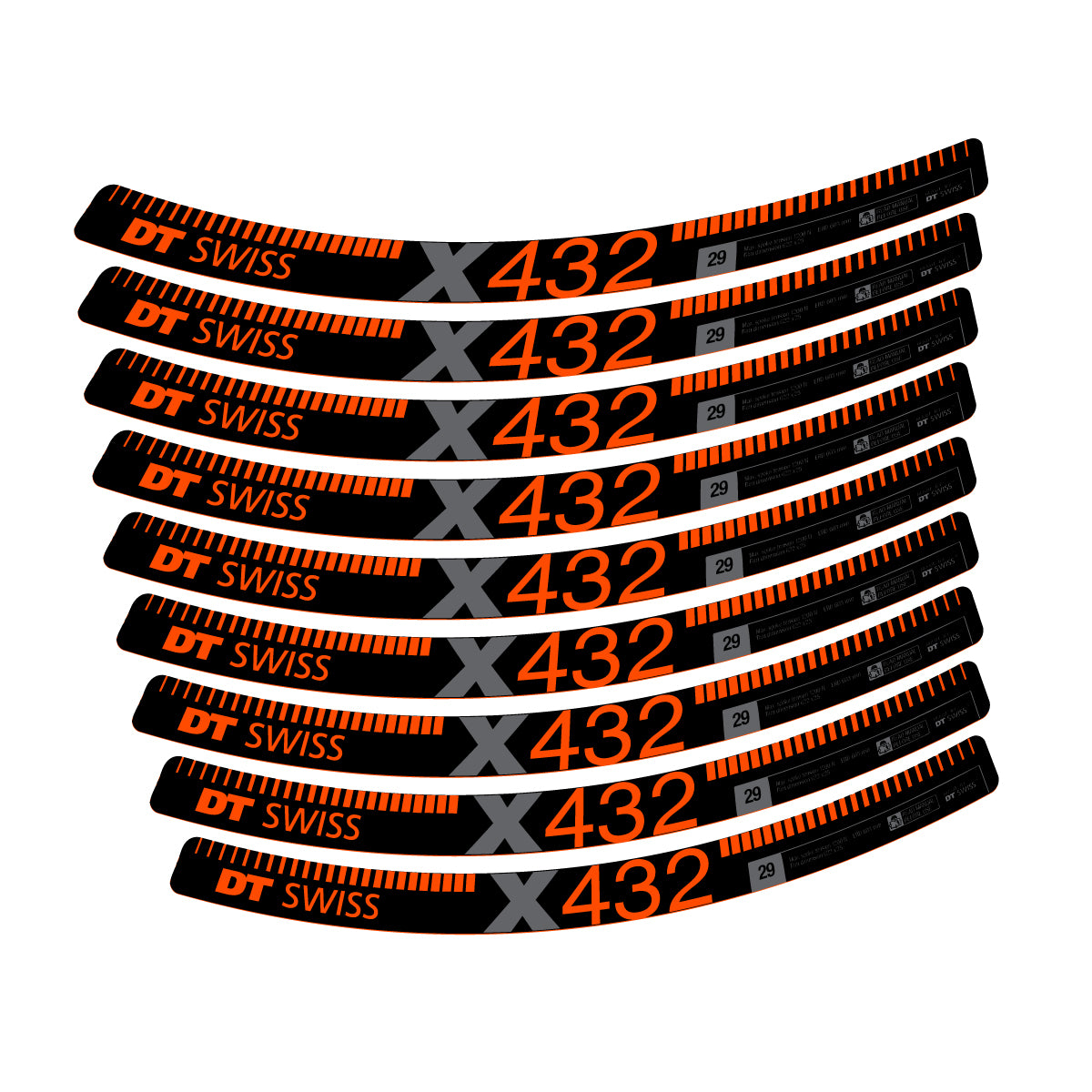 Autocollants vinyle pour jantes DT Swiss X 432 2017-2026 - Orange Fluo