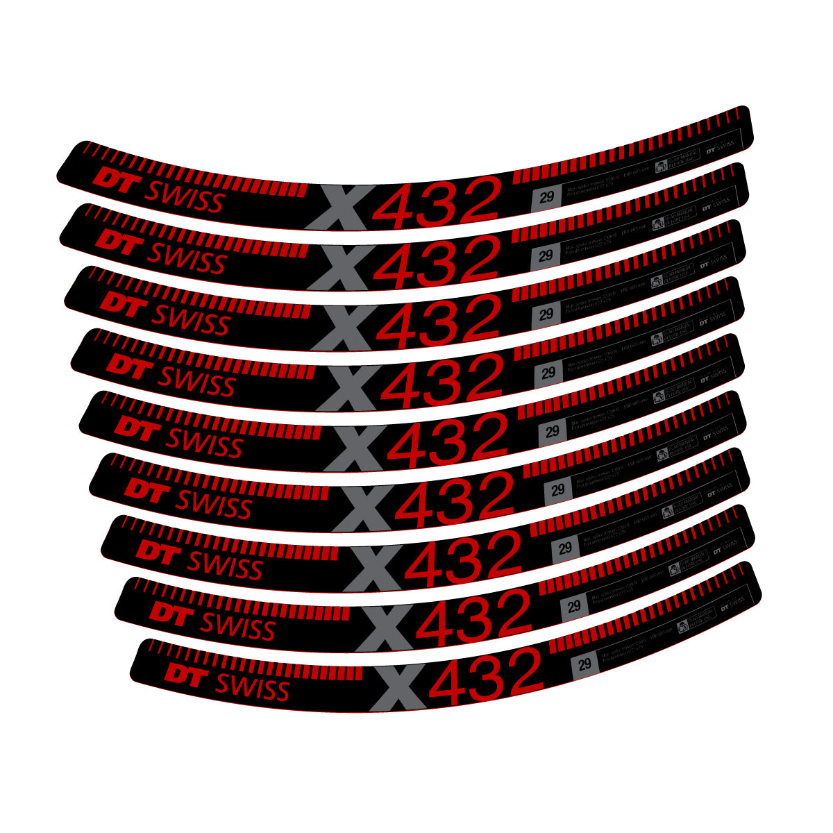 Autocollants vinyle pour jantes DT Swiss X 432 2017-2026 - Rouge Moyen