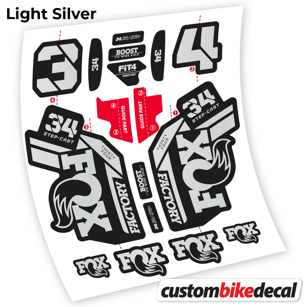Light Silver decal for Fox 34 SC Factory 2021 fork – bike sticker vinyl