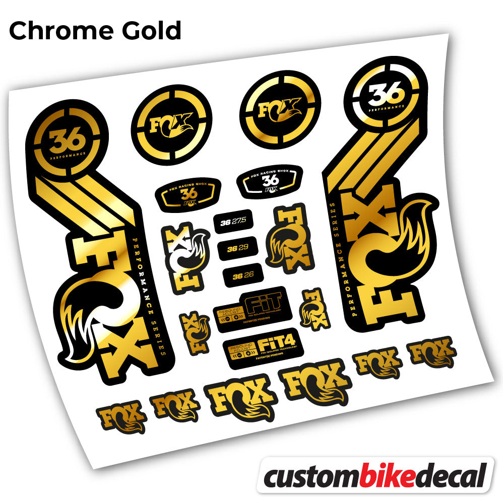 Chrome Gold decal for . Fox 36 Performance 2016 fork – bike sticker vinyl