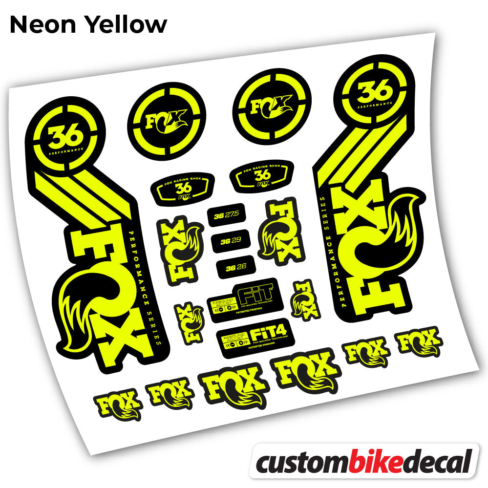 Neon Yellow decal for . Fox 36 Performance 2016 fork – bike sticker vinyl
