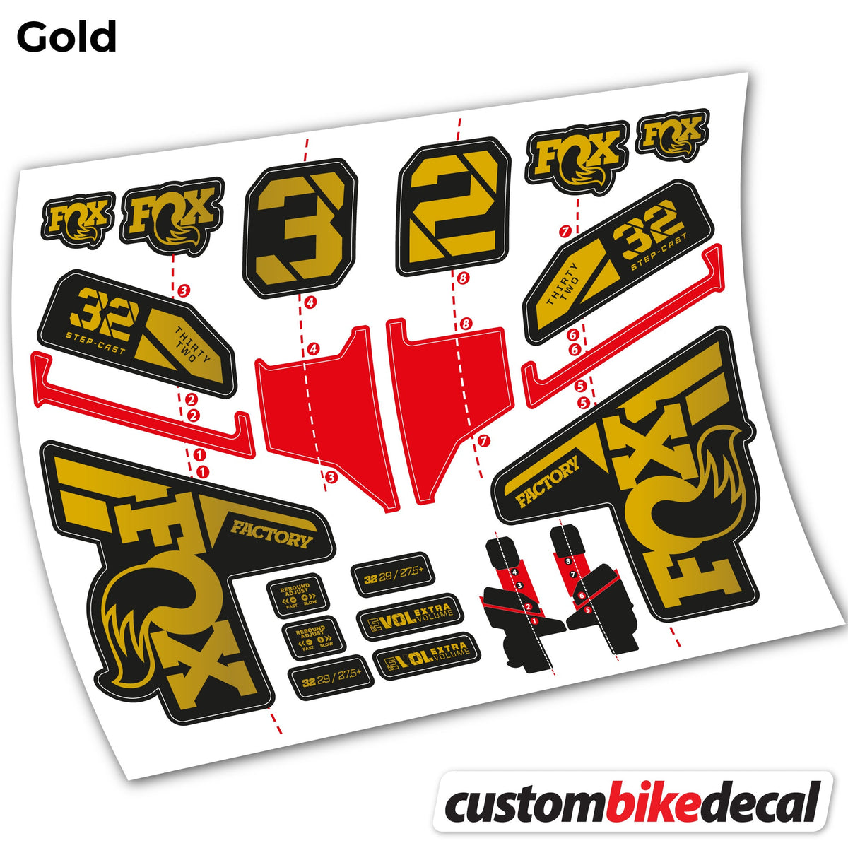 Gold decal for FOX 32 Step Cast Factory Mk2 2021 2022 y 2023 fork – bike sticker vinyl