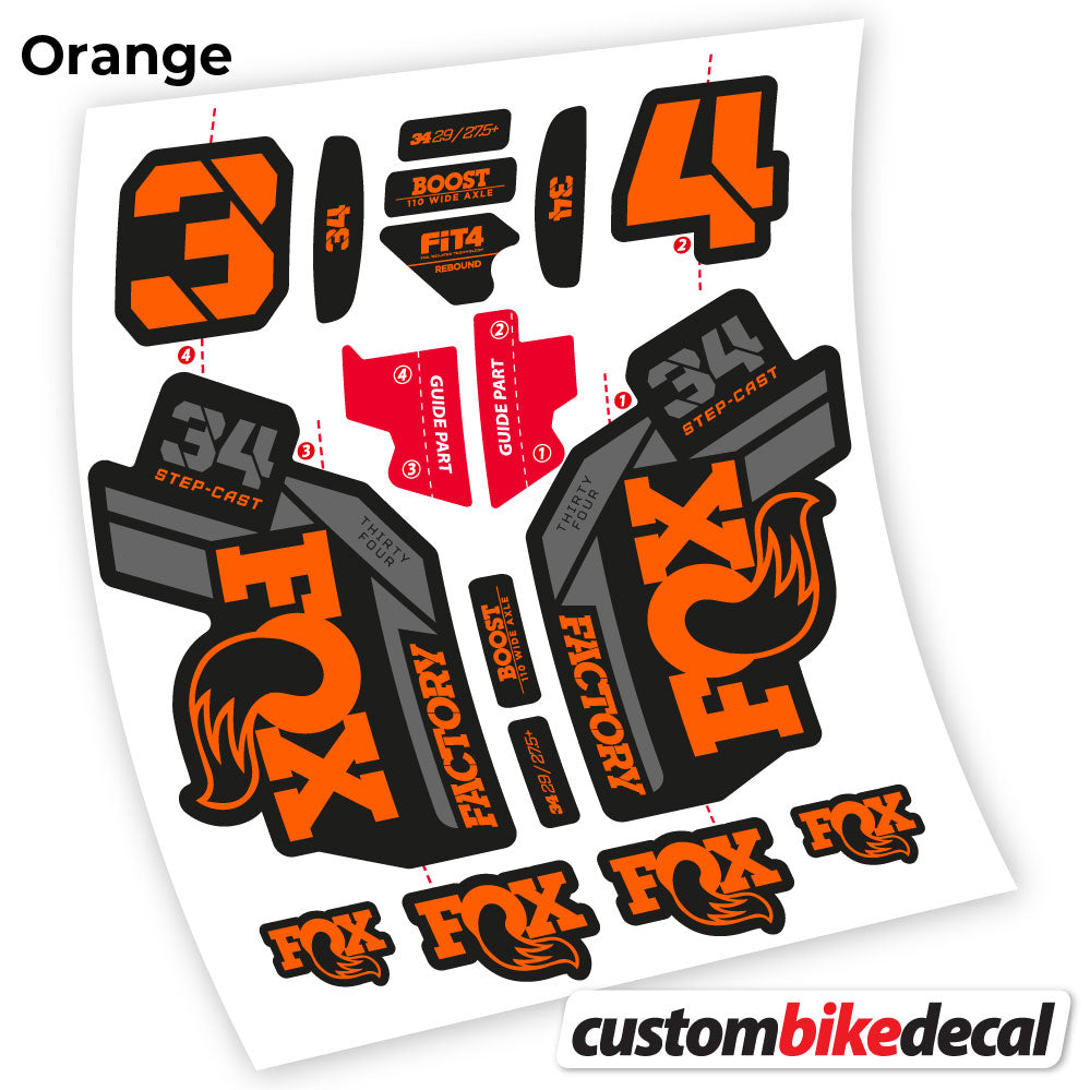 Orange decal for Fox 34 SC Factory 2021 fork – bike sticker vinyl