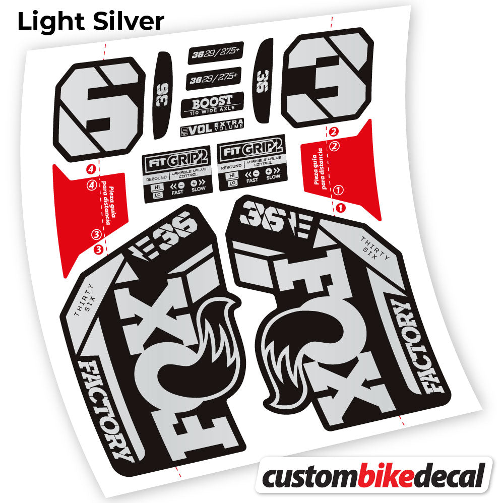 Light Silver decal for Fox E-Bike Factory 2021 fork – bike sticker vinyl
