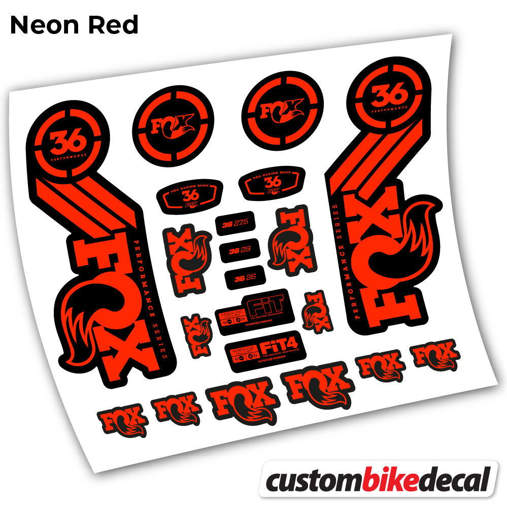 Neon Red decal for . Fox 36 Performance 2016 fork – bike sticker vinyl