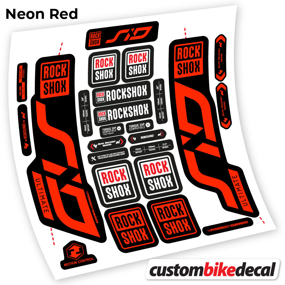 Neon Red decal for Rock Shox Sid Ultimate 2020 fork – bike sticker vinyl