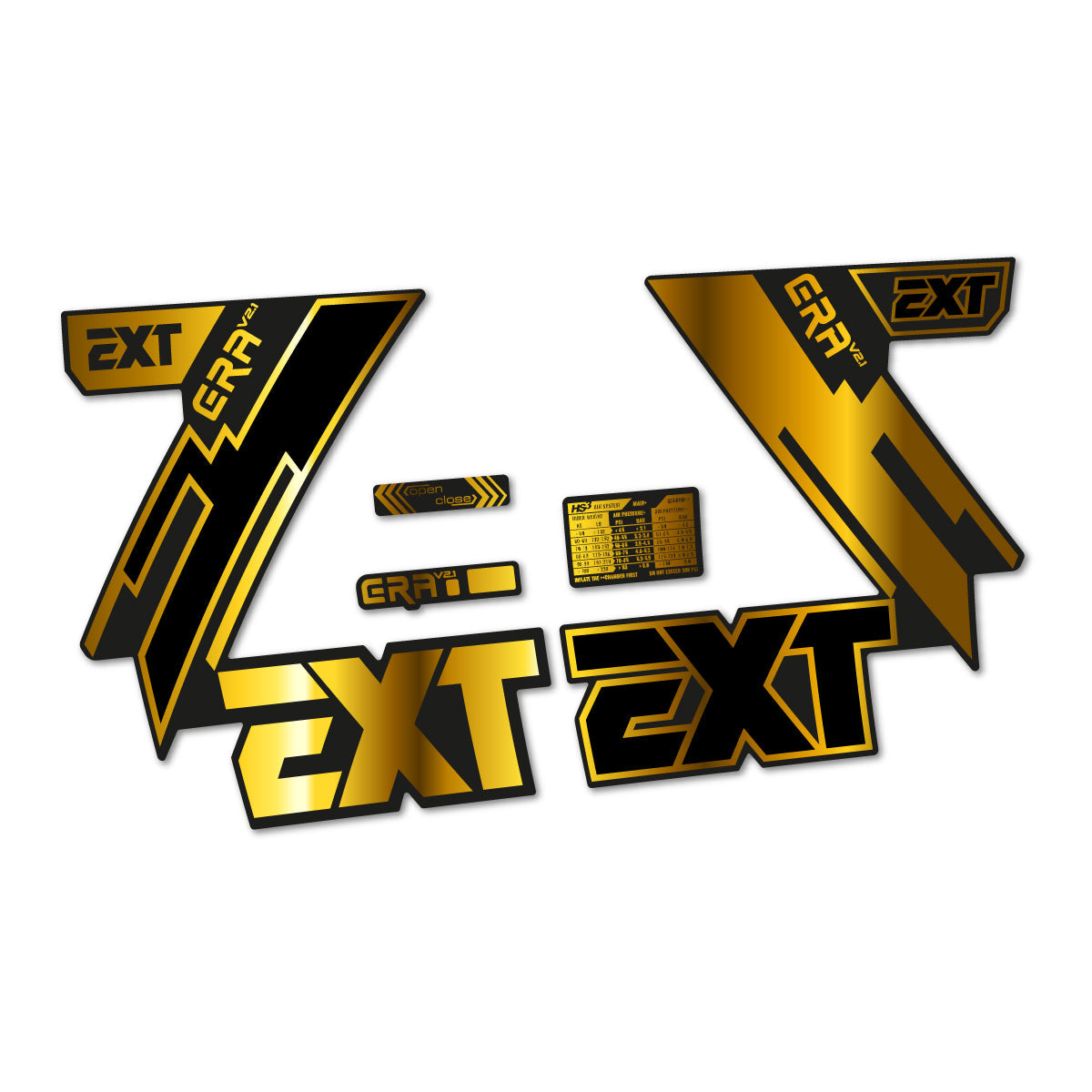 Chrome Gold decal for EXT Era V2.1 2025 fork – bike sticker vinyl