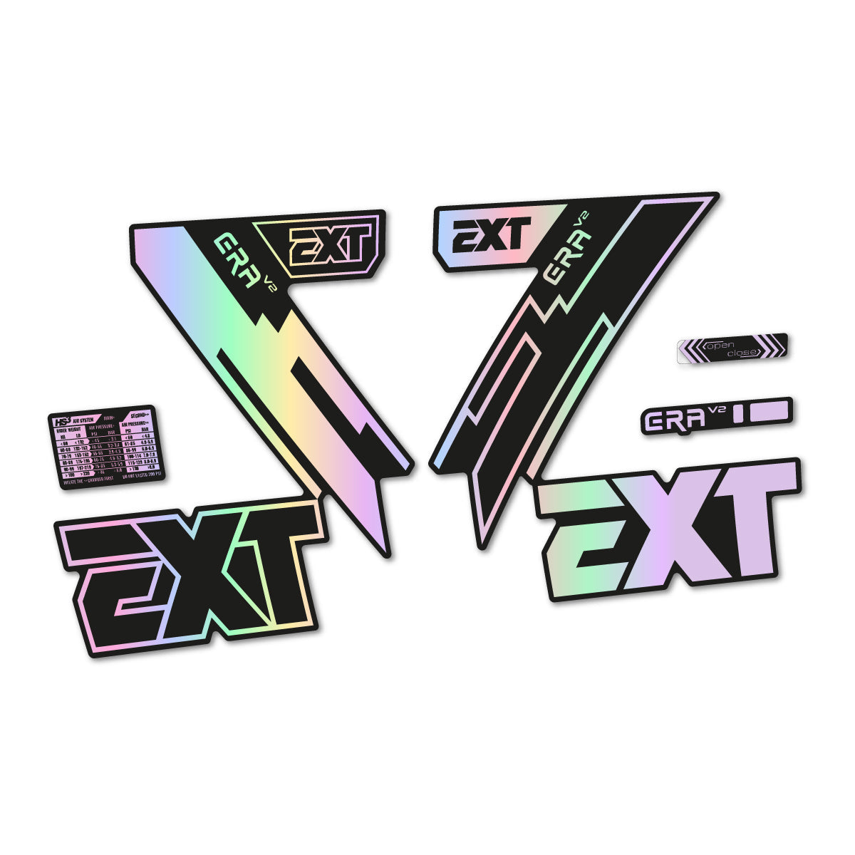 Hollographic decal for EXT Era V2 2020 fork – bike sticker vinyl