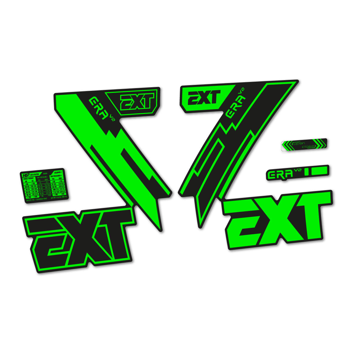 Neon Green decal for EXT Era V2 2020 fork – bike sticker vinyl