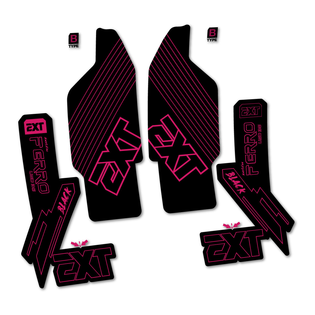 Stickers compatibles EXT Ferro USD 36 Black Edition 2025-2026 pour fourche – autocollants vinyle - Rose Foncé