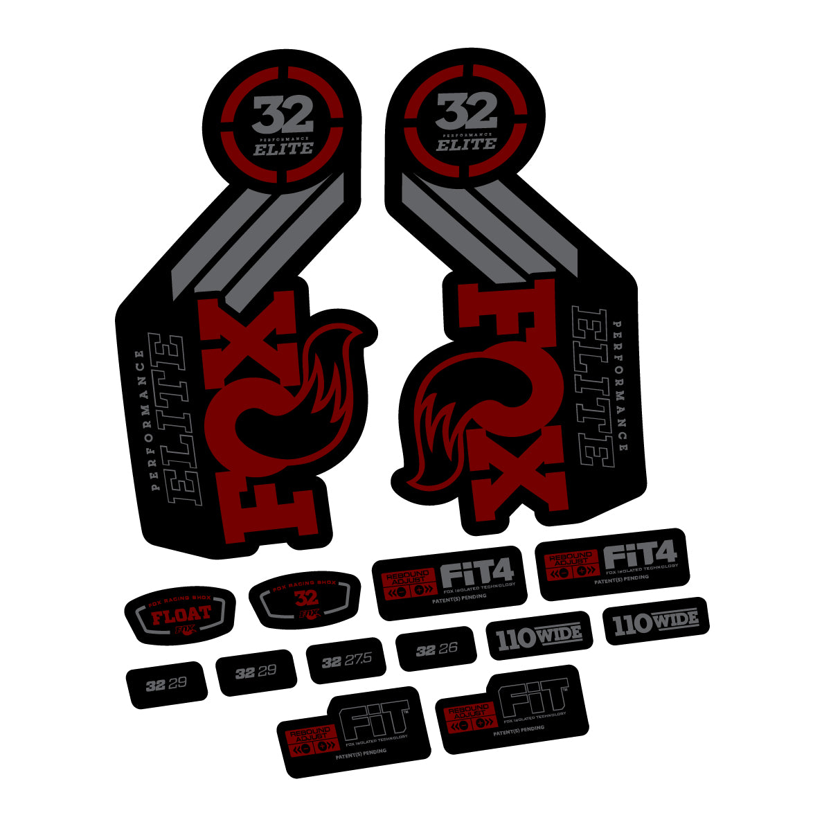 Stickers compatibles Fox 32 Elite 2016-2017 pour fourche – autocollants vinyle - Rouge Bordeaux