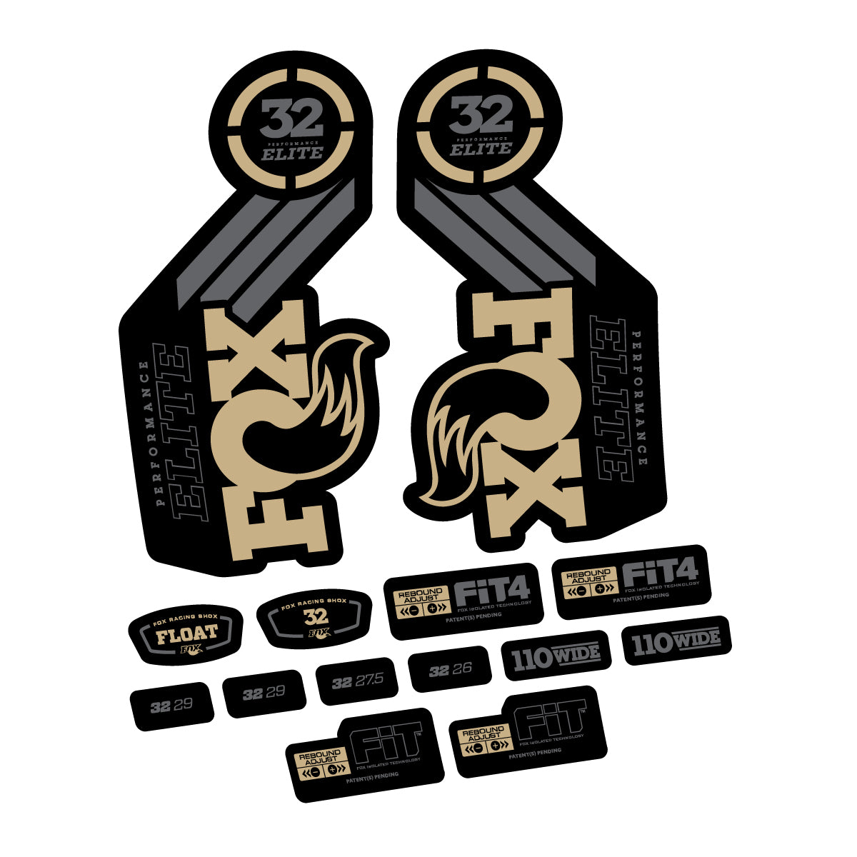 Stickers compatibles Fox 32 Elite 2016-2017 pour fourche – autocollants vinyle - Sable