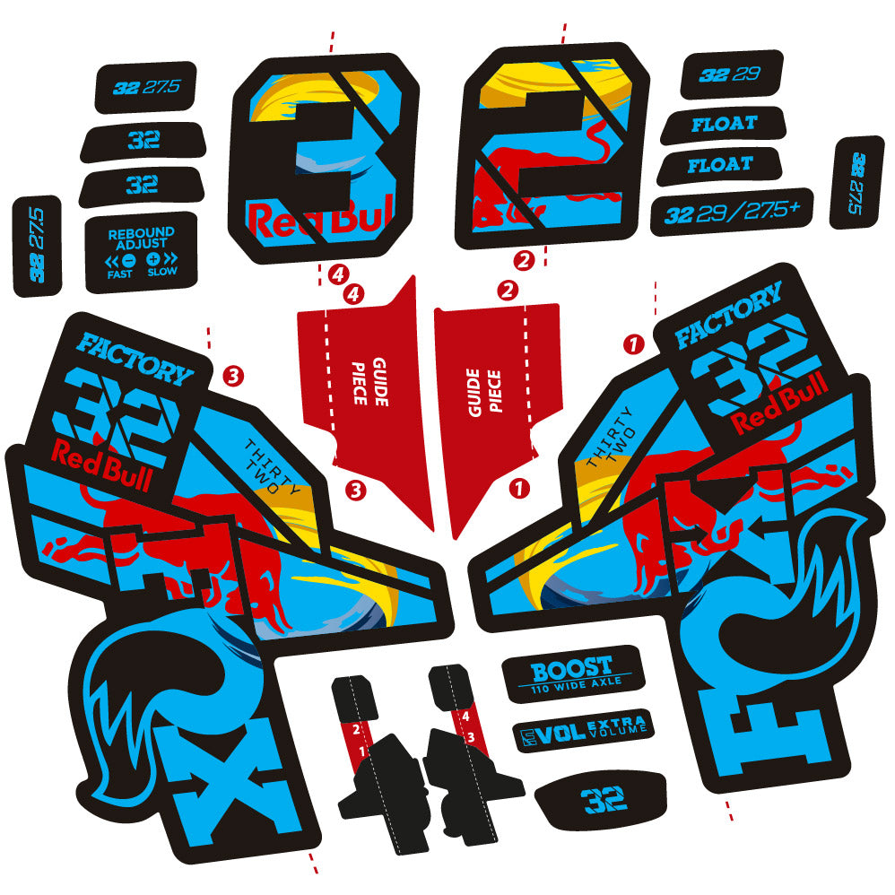 Stickers Fox 32 Factory SC 2021, 2022 and 2023 Red Bull Edition Autocollants fourche