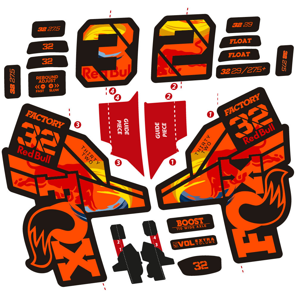 Stickers Fox 32 Factory SC 2021, 2022 and 2023 Red Bull Edition Autocollants fourche