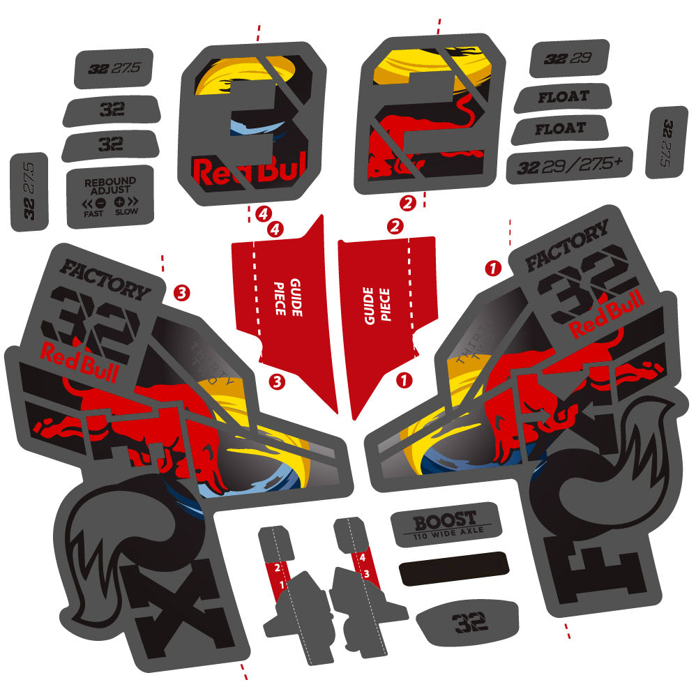 Stickers Fox 32 Factory SC 2021, 2022 and 2023 Red Bull Edition Autocollants fourche
