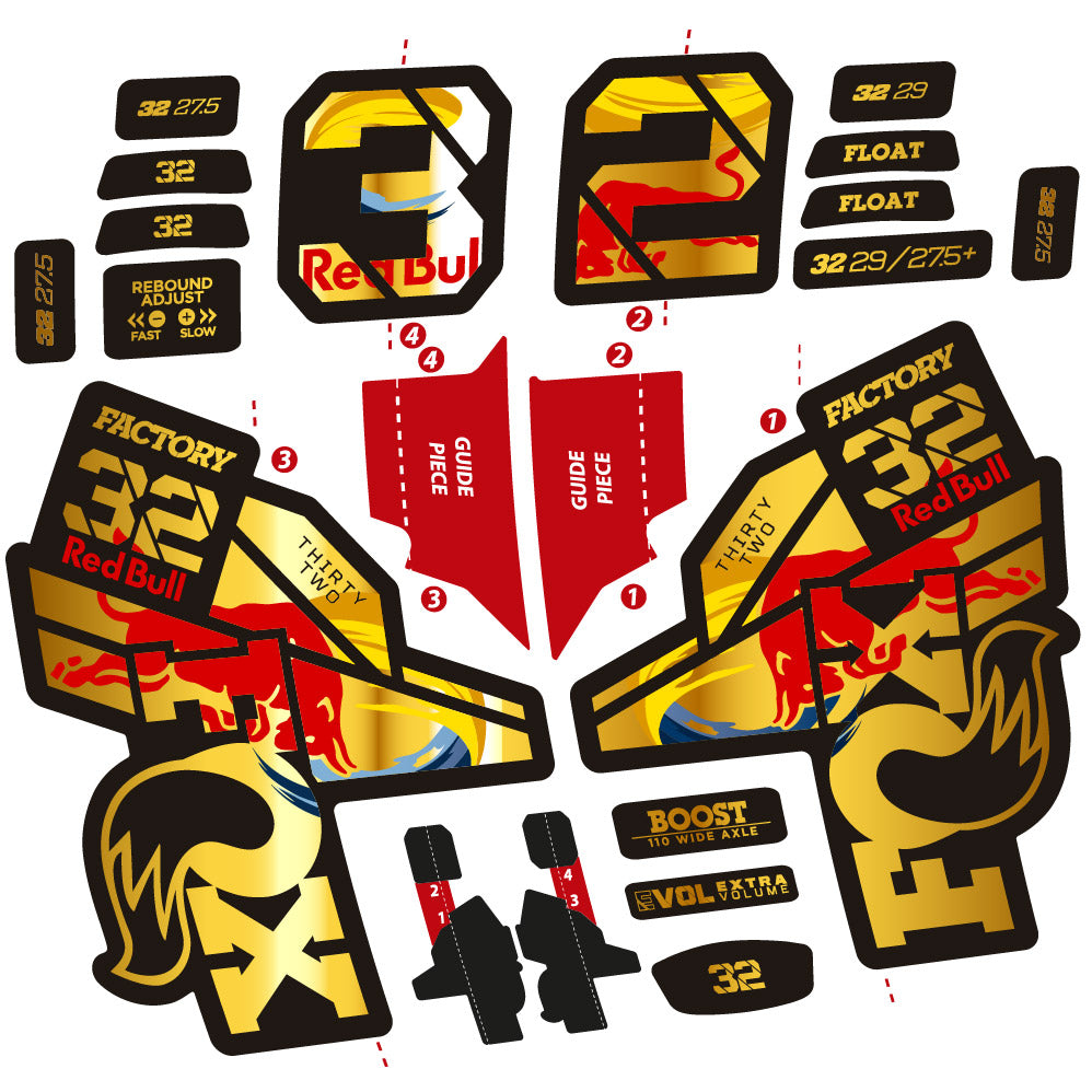 Stickers Fox 32 Factory SC 2021, 2022 and 2023 Red Bull Edition Autocollants fourche