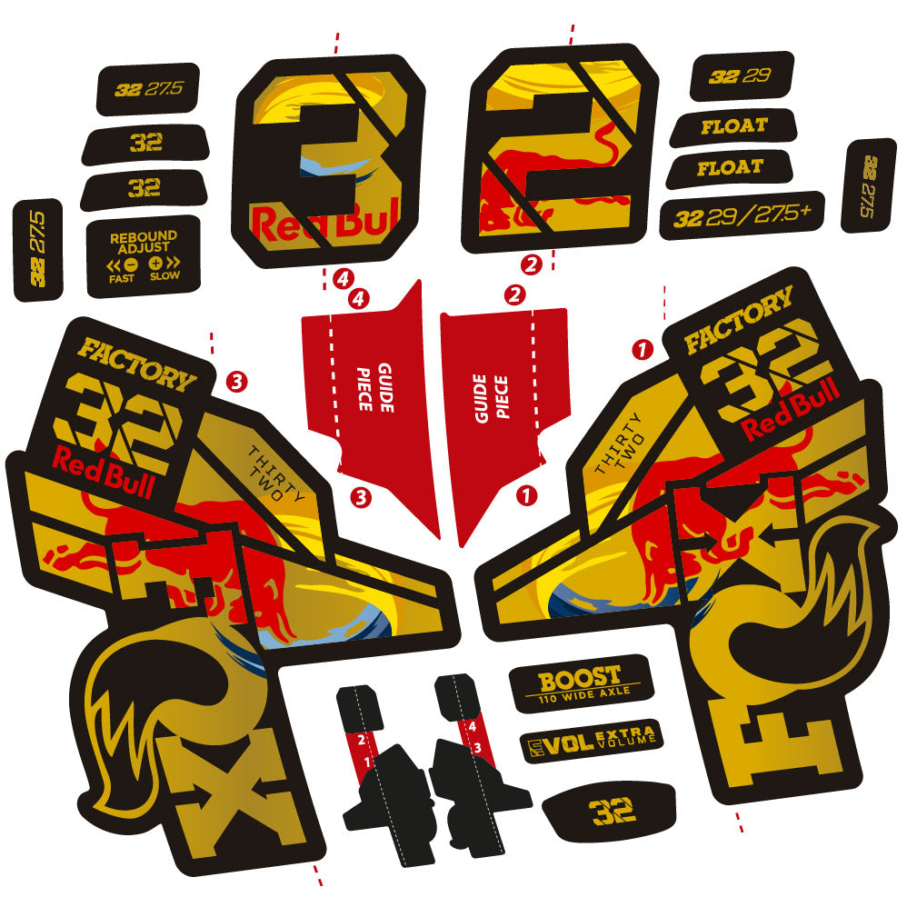 Stickers Fox 32 Factory SC 2021, 2022 and 2023 Red Bull Edition Autocollants fourche