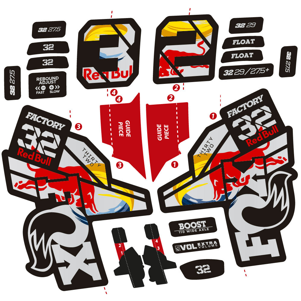 Stickers Fox 32 Factory SC 2021, 2022 and 2023 Red Bull Edition Autocollants fourche