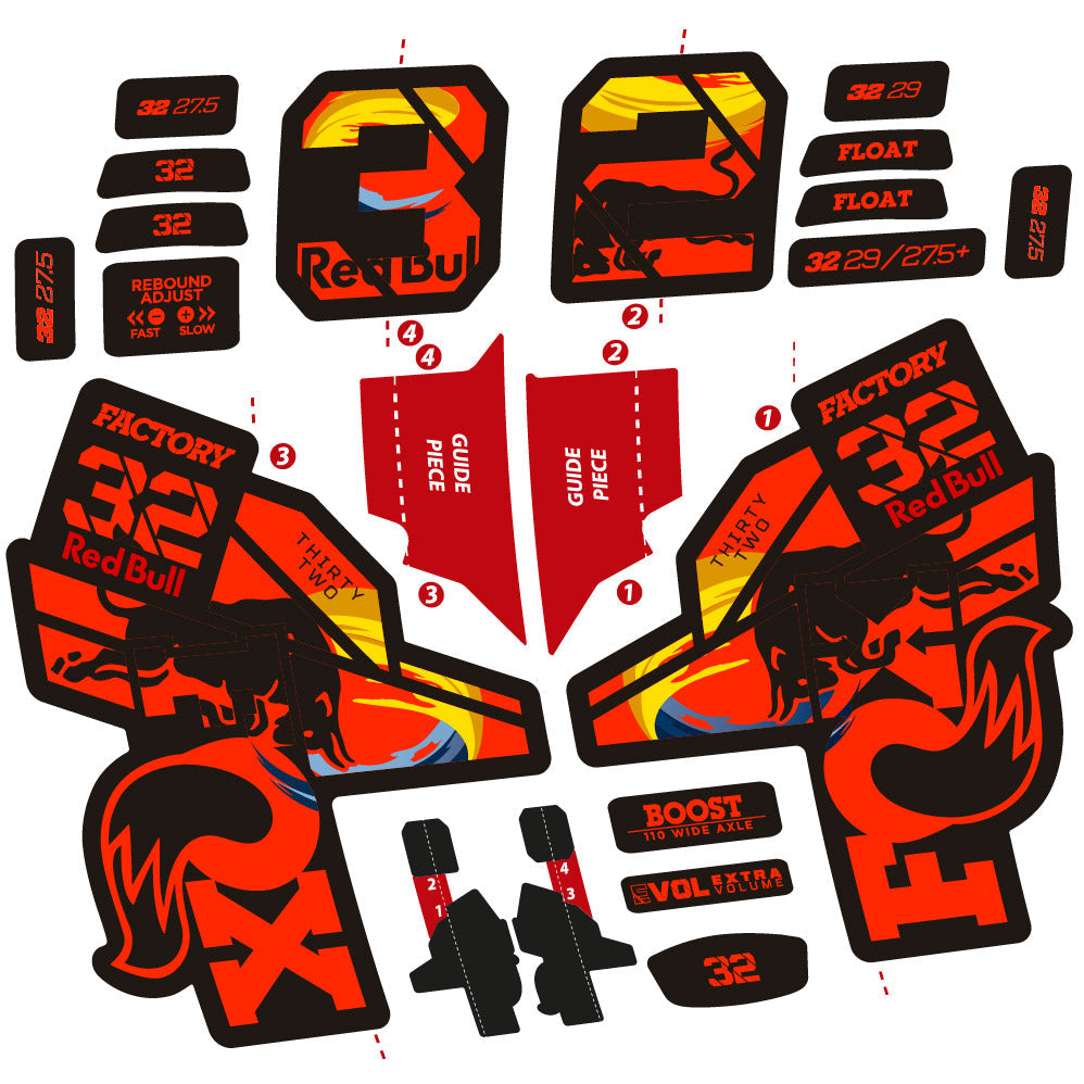 Stickers Fox 32 Factory SC 2021, 2022 and 2023 Red Bull Edition Autocollants fourche