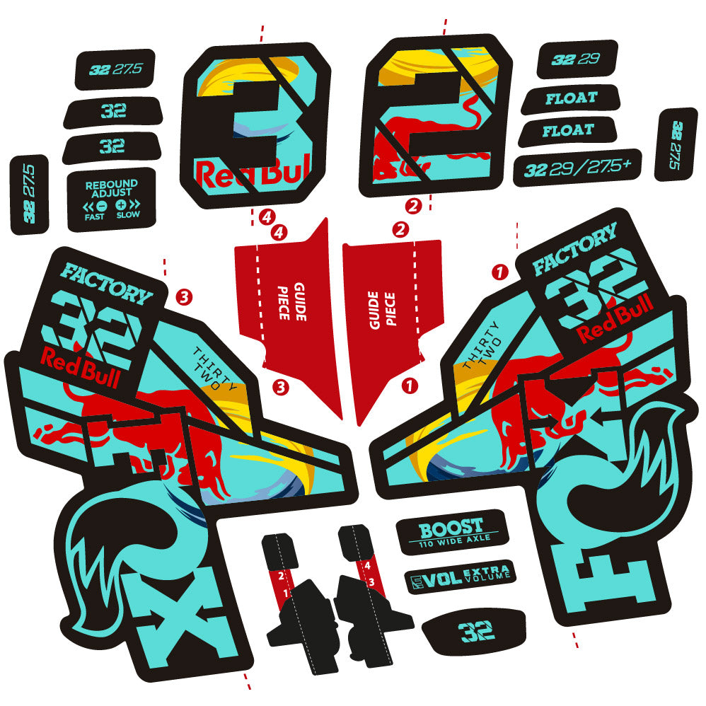 Stickers Fox 32 Factory SC 2021, 2022 and 2023 Red Bull Edition Autocollants fourche