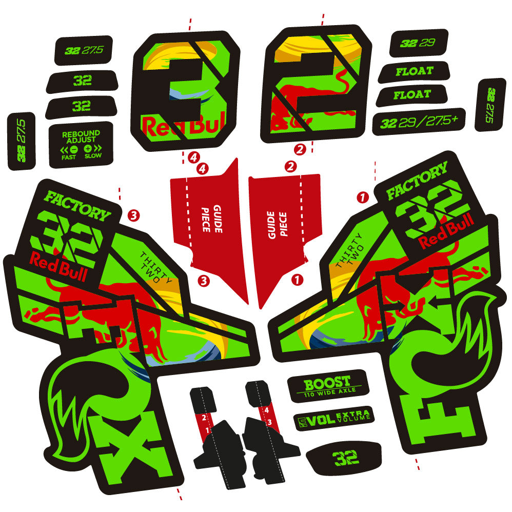 Stickers Fox 32 Factory SC 2021, 2022 and 2023 Red Bull Edition Autocollants fourche