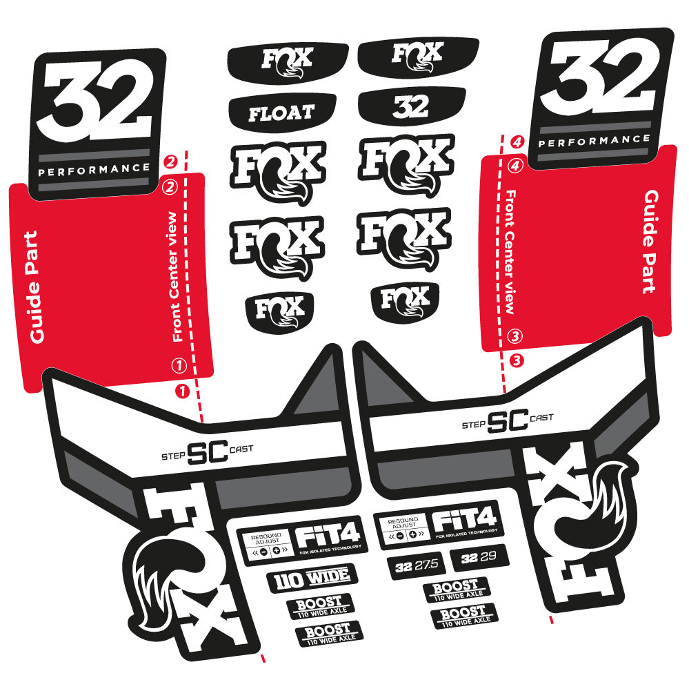Stickers Fox 32 SC Performance 2019 compatibles - Autocollants fourche VTT