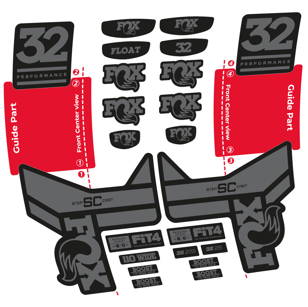 Stickers Fox 32 SC Performance 2019 compatibles - Autocollants fourche VTT