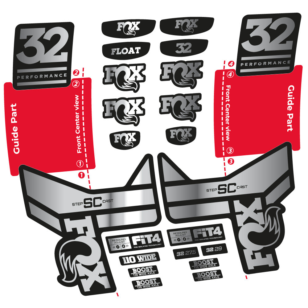Stickers Fox 32 SC Performance 2019 compatibles - Autocollants fourche VTT