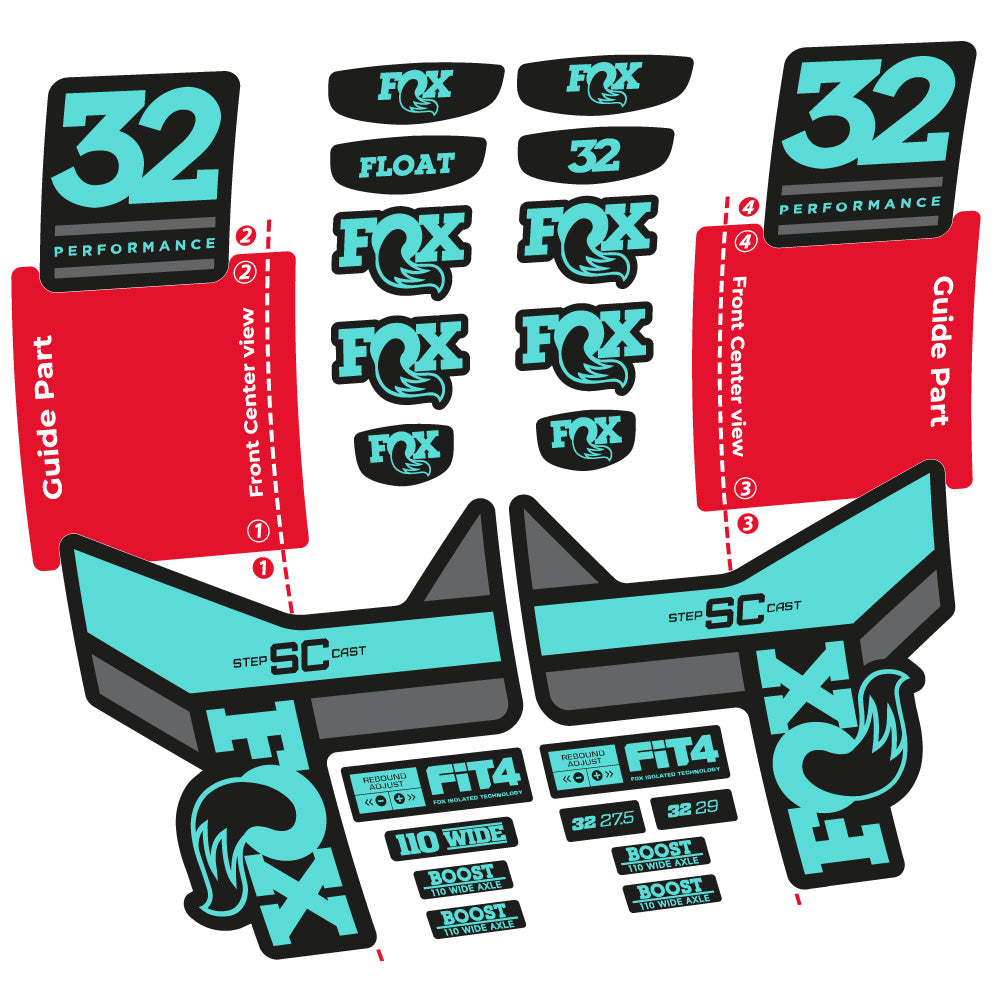 Stickers Fox 32 SC Performance 2019 compatibles - Autocollants fourche VTT