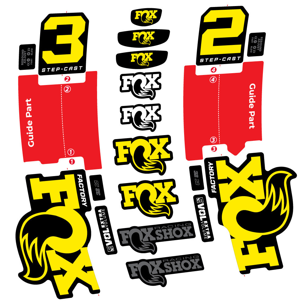 Stickers Fox 32 StepCast Factory 2 2025 compatibles Autocollants fourche 29"
