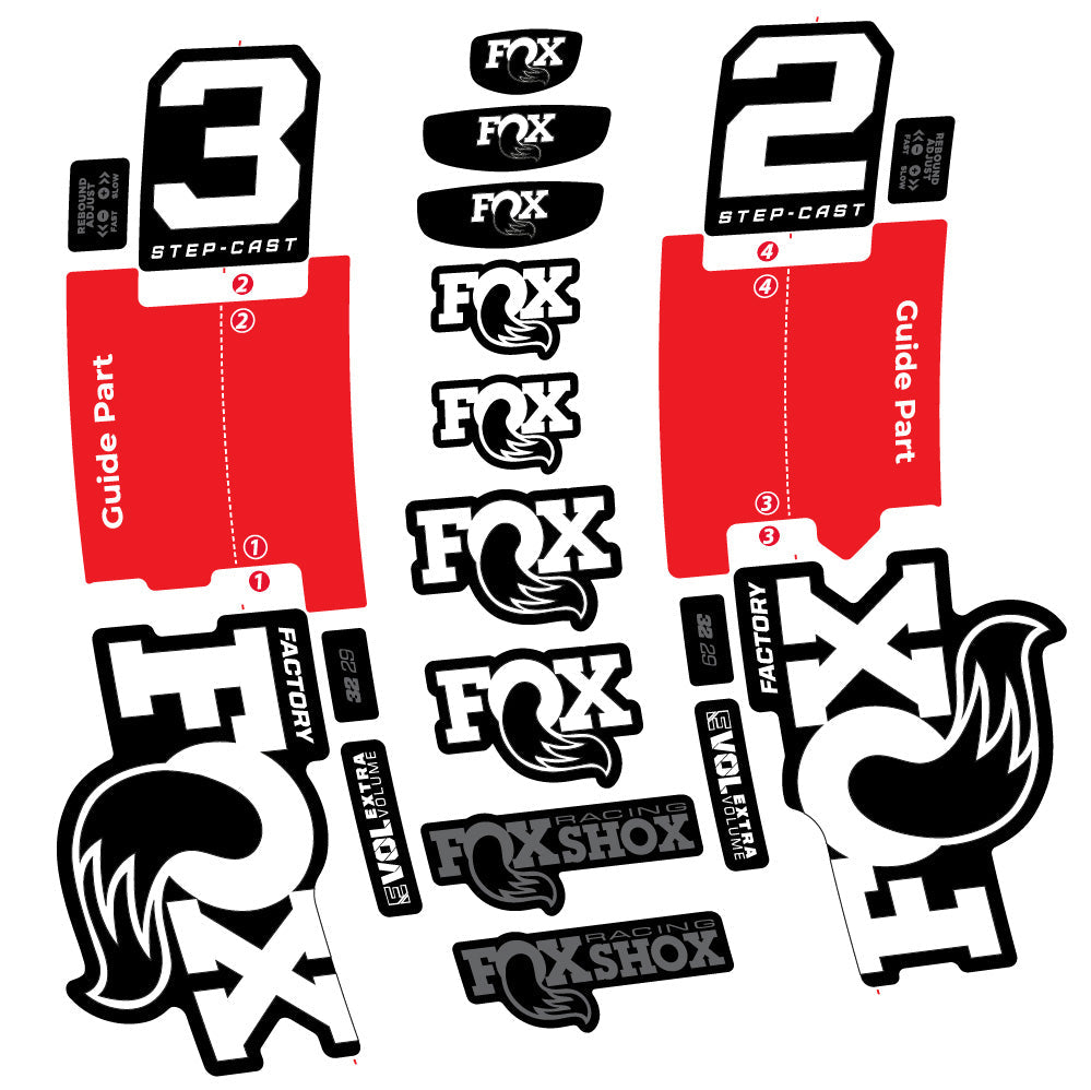 Stickers Fox 32 Step-Cast Factory 2 2025 compatibles - Autocollants fourche VTT