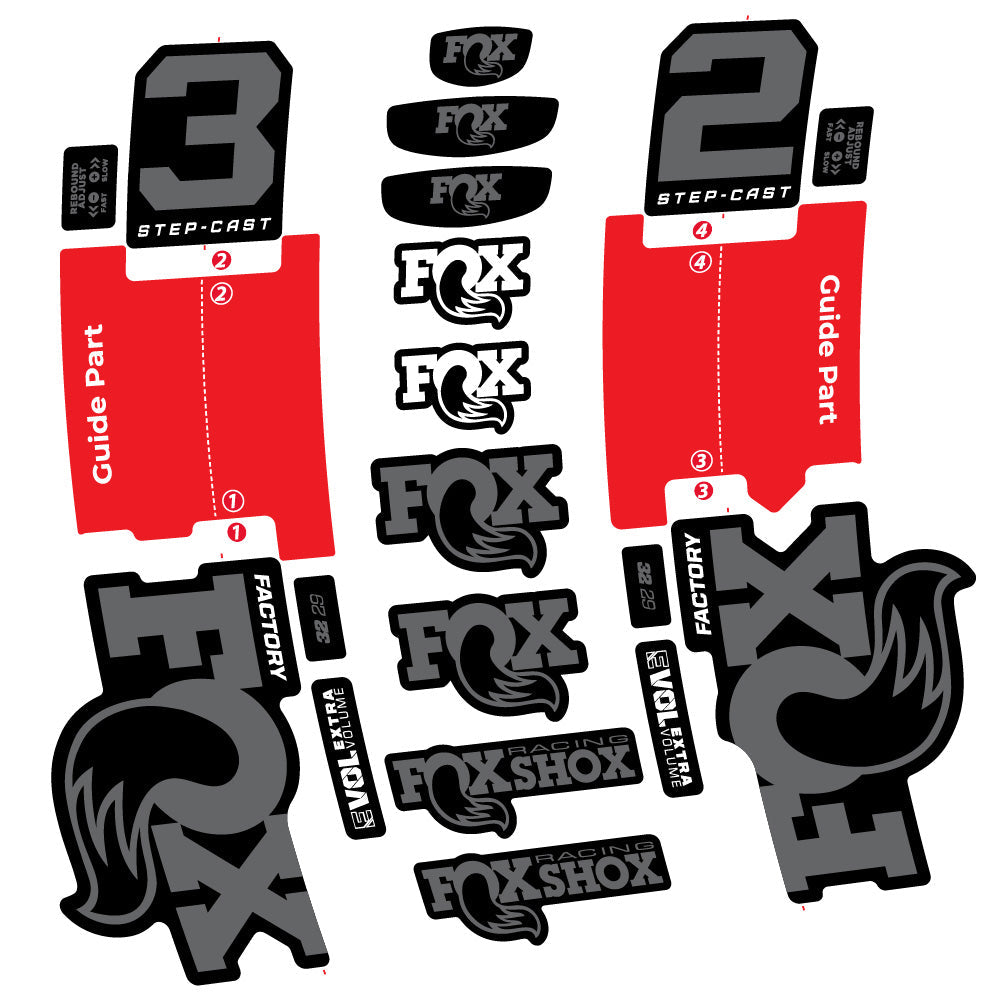 Stickers Fox 32 StepCast Factory 2 2025 compatibles Autocollants fourche 29"