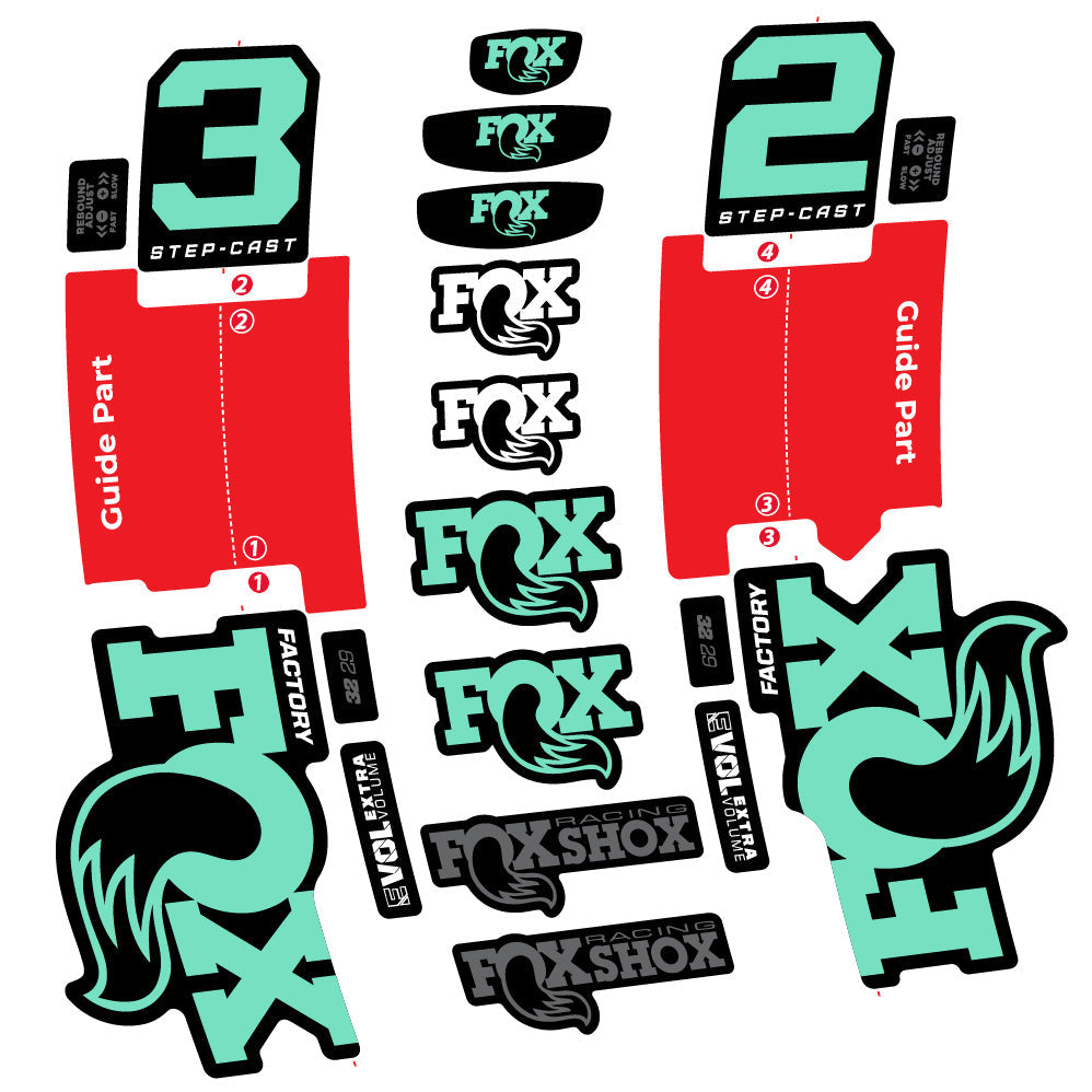Stickers Fox 32 StepCast Factory 2 2025 compatibles Autocollants fourche 29"