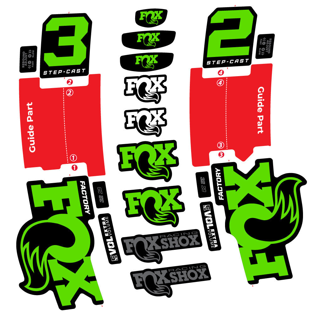Stickers Fox 32 StepCast Factory 2 2025 compatibles Autocollants fourche 29"