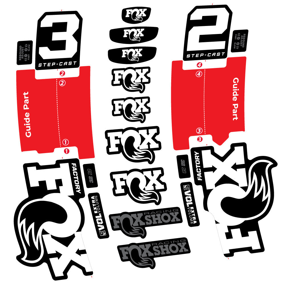Stickers Fox 32 StepCast Factory 3 2025 compatibles Autocollants fourche 29"