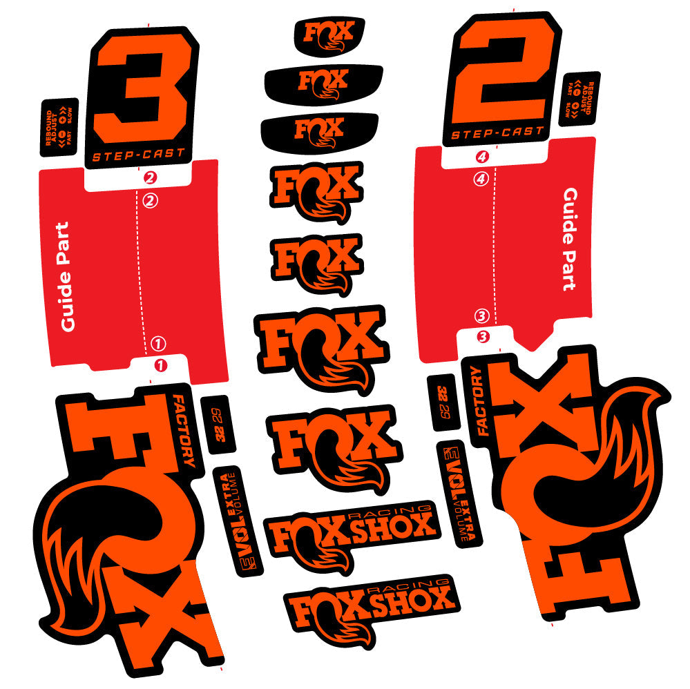 Stickers Fox 32 StepCast Factory 3 2025 compatibles Autocollants fourche 29"