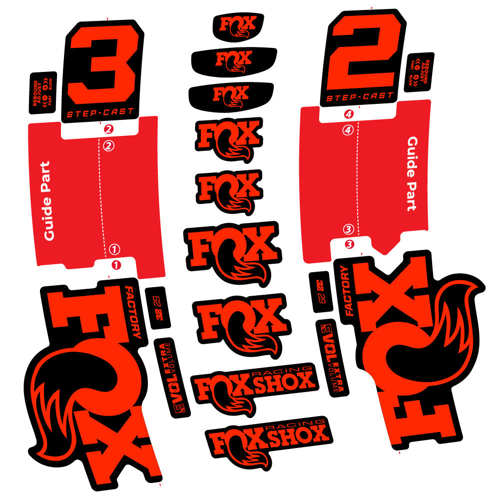 Stickers Fox 32 Step-Cast Factory 3 2025 compatibles - Autocollants fourche VTT