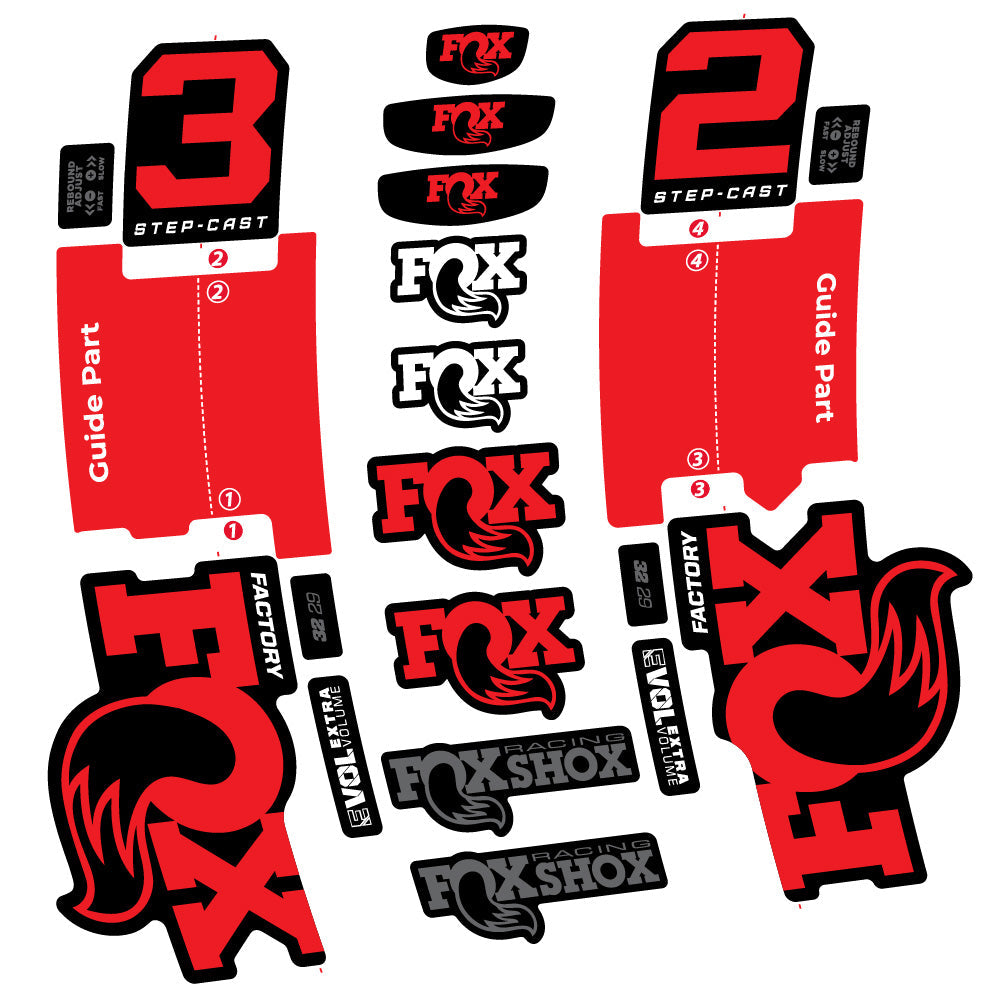 Stickers Fox 32 StepCast Factory 3 2025 compatibles Autocollants fourche 29"
