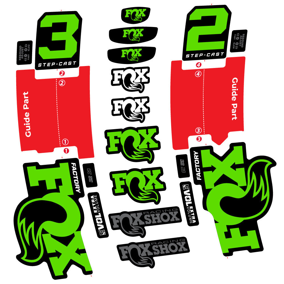 Stickers Fox 32 StepCast Factory 3 2025 compatibles Autocollants fourche 29"
