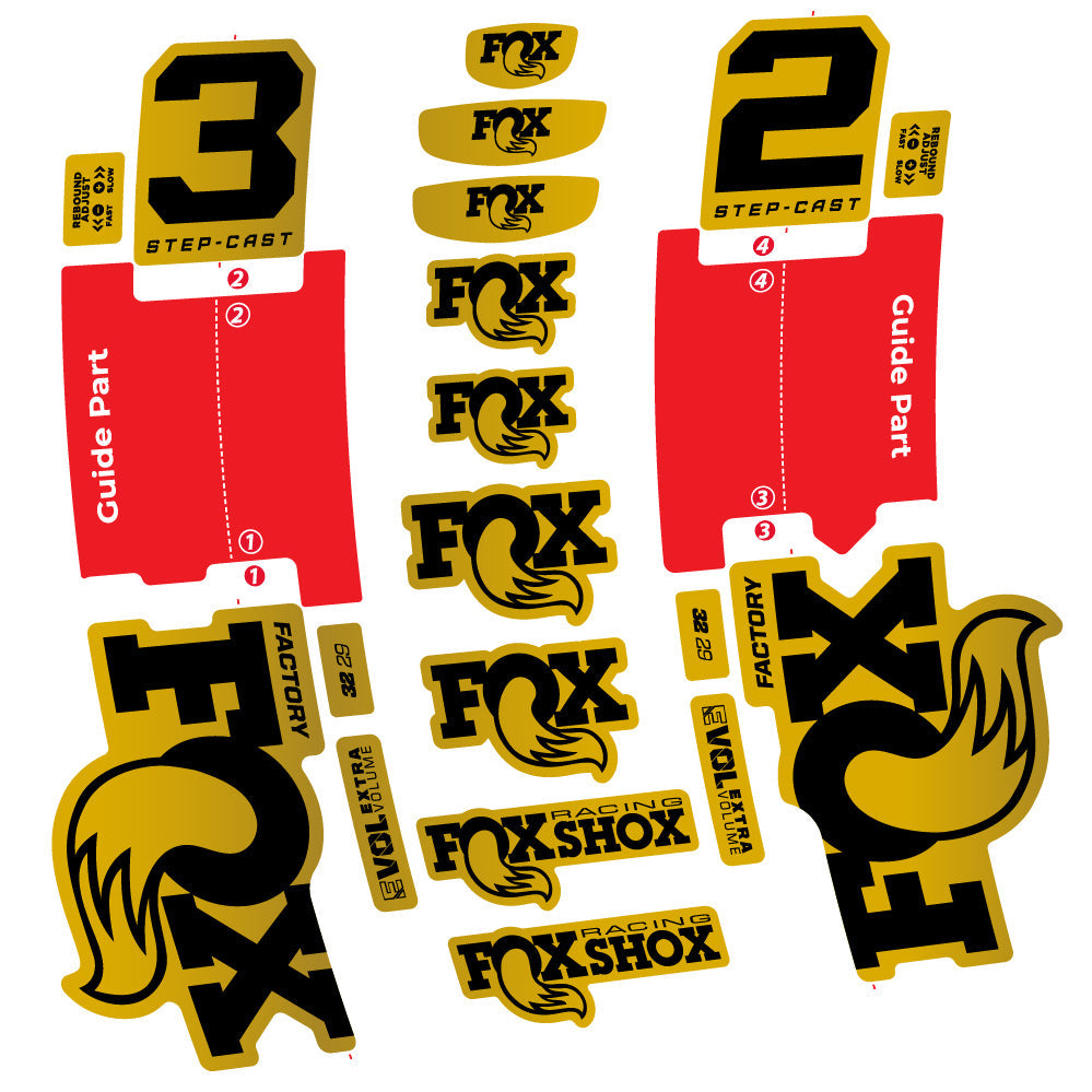 Stickers Fox 32 Step-Cast Factory 2025 compatibles - Autocollants fourche VTT