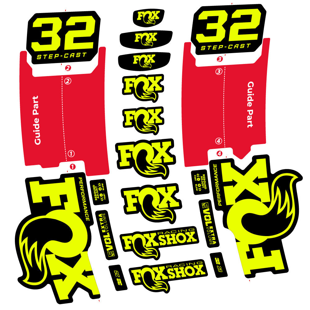 Stickers Fox 32 Step-Cast Performance 2025 compatibles - Autocollants fourche VTT