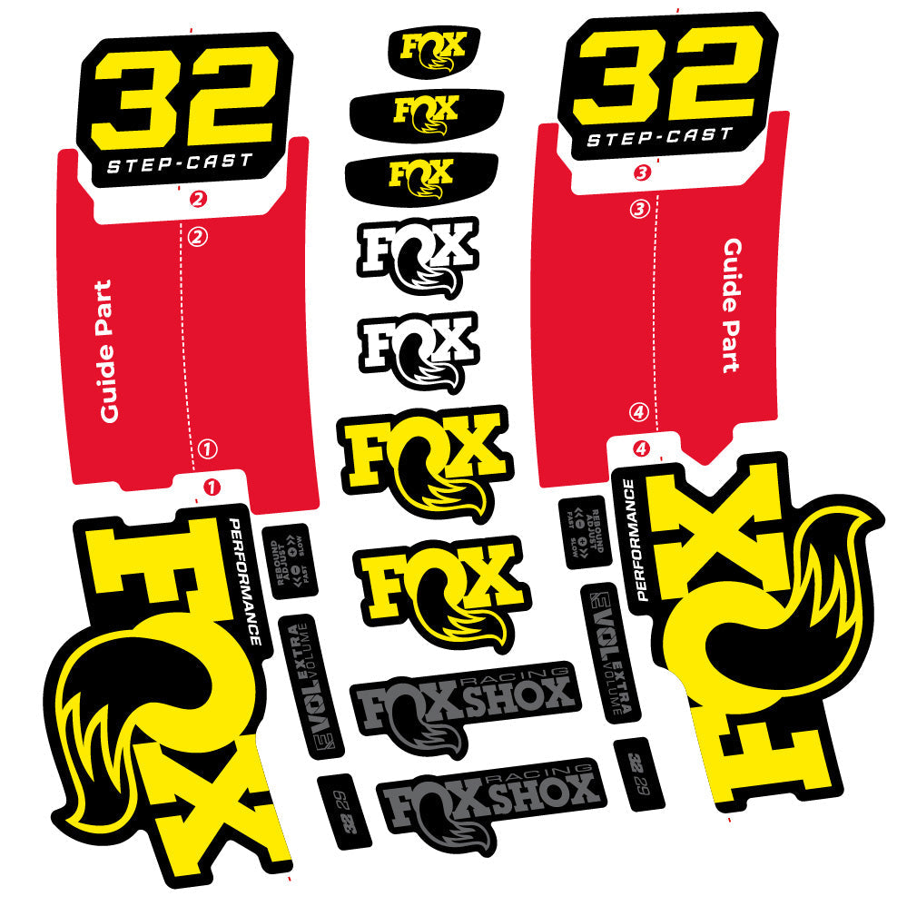 Stickers Fox 32 StepCast Performance 2025 compatibles Autocollants fourche 29"