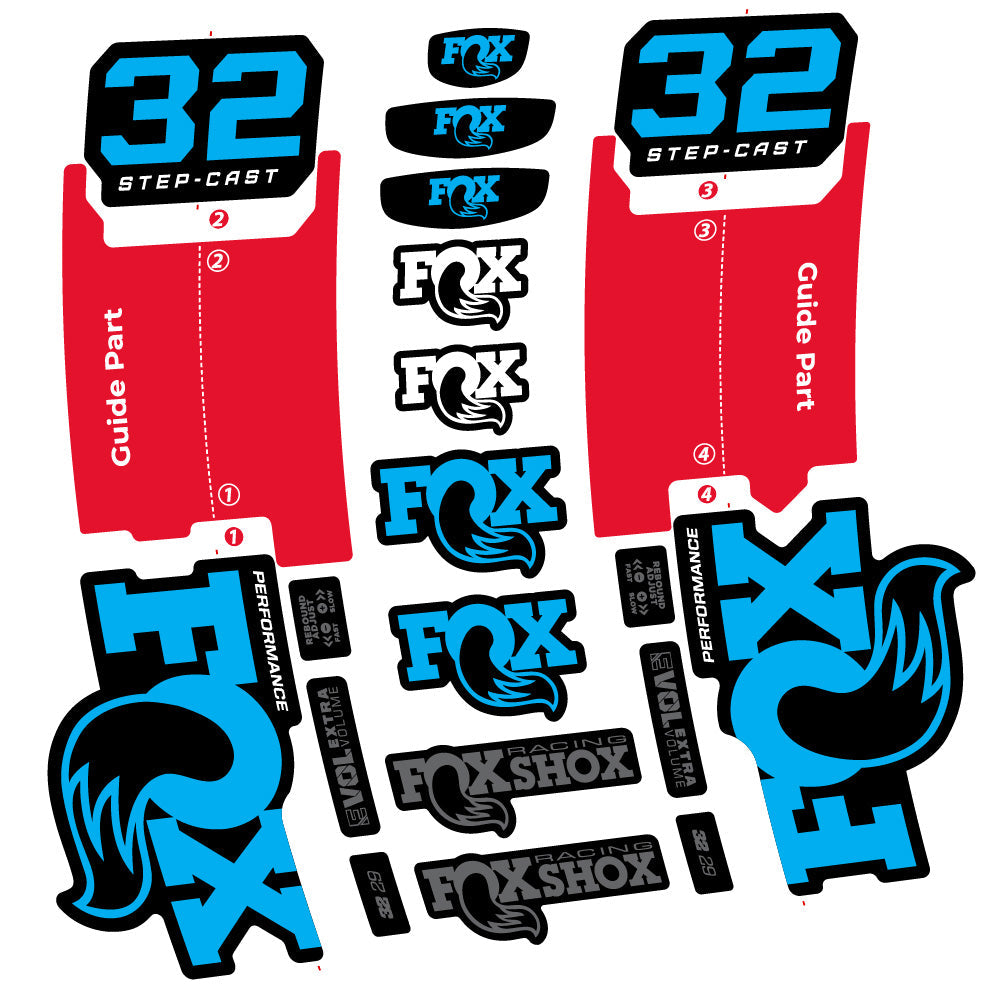 Stickers Fox 32 StepCast Performance 2025 compatibles Autocollants fourche 29"