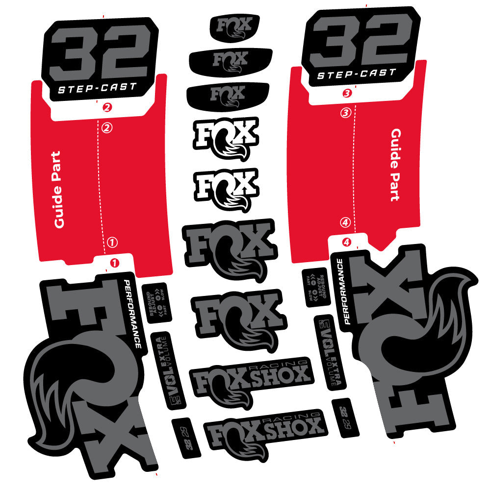 Stickers Fox 32 Step-Cast Performance 2025 compatibles - Autocollants fourche VTT
