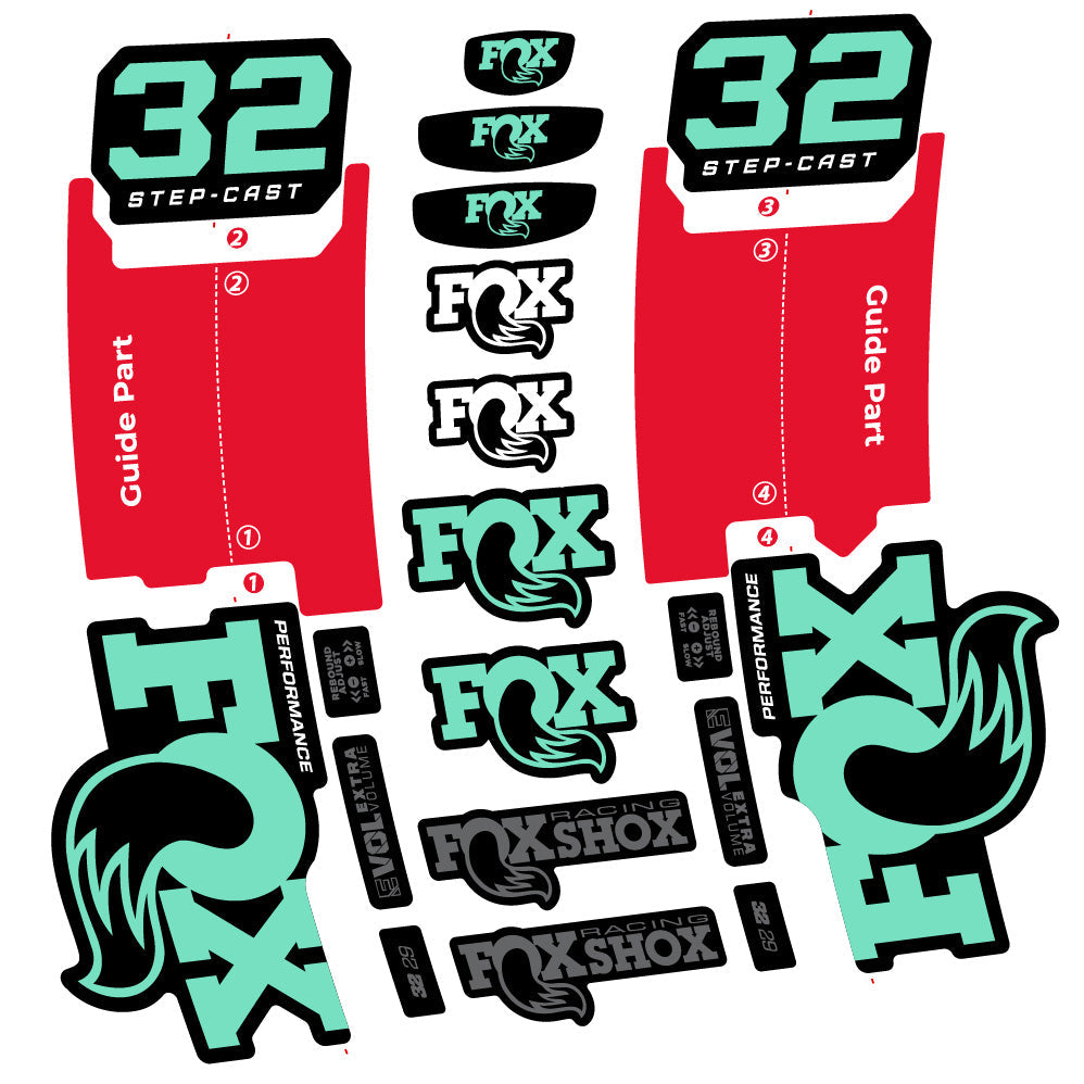 Stickers Fox 32 Step-Cast Performance 2025 compatibles - Autocollants fourche VTT