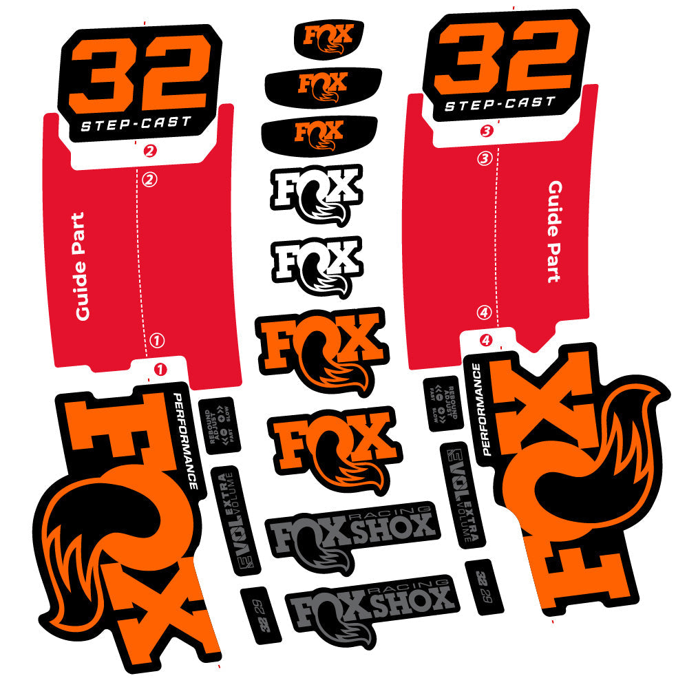 Stickers Fox 32 Step-Cast Performance 2025 compatibles - Autocollants fourche VTT