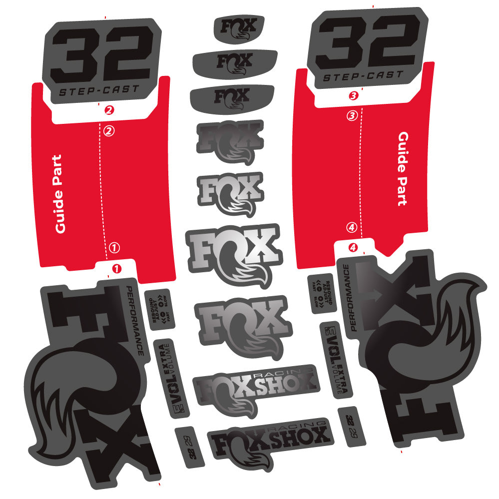 Stickers Fox 32 Step-Cast Performance 2025 compatibles - Autocollants fourche VTT