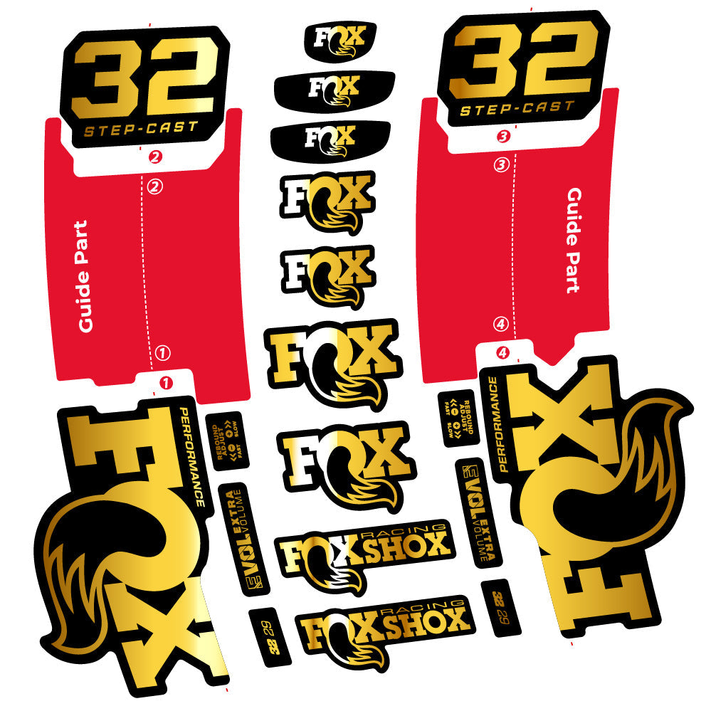 Stickers Fox 32 Step-Cast Performance 2025 compatibles - Autocollants fourche VTT